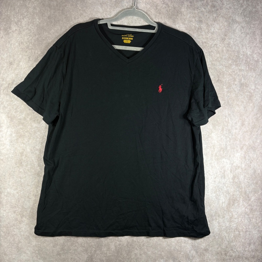 Polo Ralph Lauren Shirt Men XL Black V-Neck Short Sleeve Pony Logo Casual Preppy